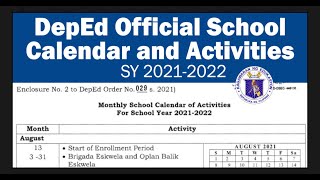 NEW School Calendar of Activities SY 2021-2022