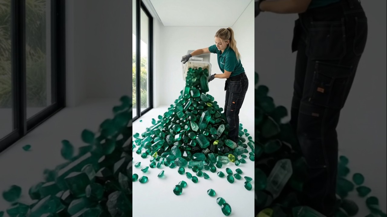 This STUNNING Emerald Gemstone Epoxy Floor Is PURE LUXURY 💚✨ #epoxy #transformation #emerald #aiasmr