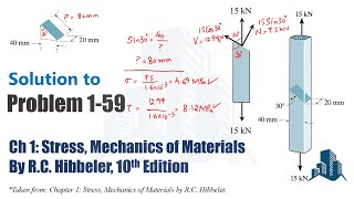 Problem 1-59 Determine the average normal and average shearstress resisted in the plane of the weld.