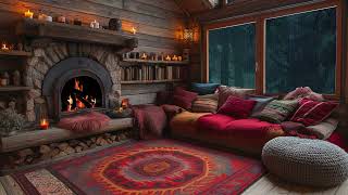 Cozy Cabin Ambience  Rain and Fireplace Sounds at Night