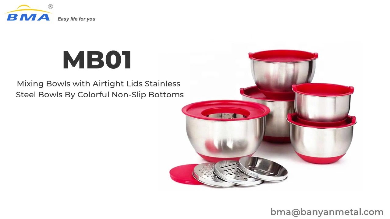Mixing Bowls with Airtight Lids Stainless Steel Colorful Non-Slip Bottoms