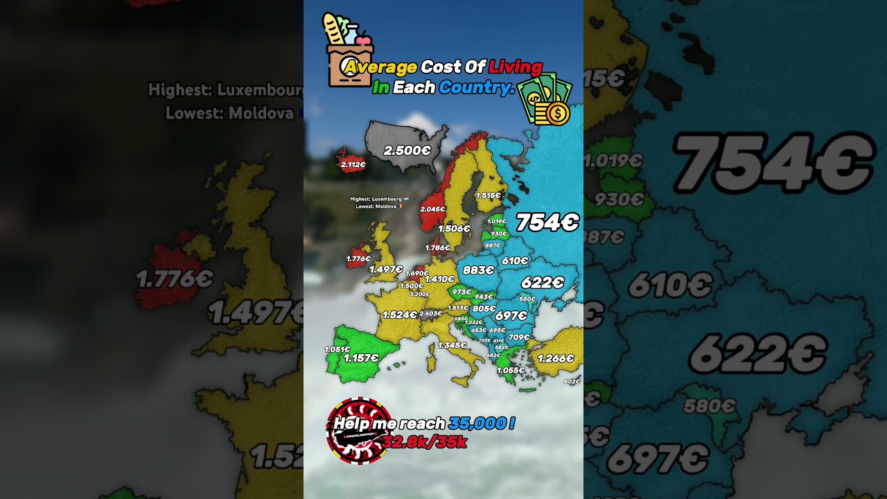 Cost of living in each country (monthly) | 💶🇪🇺. 