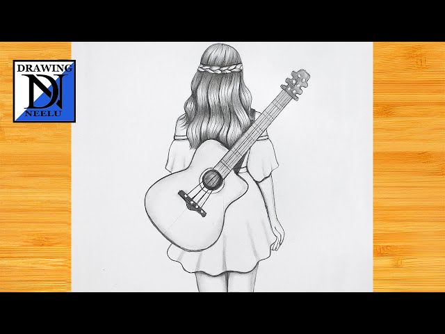 Beautiful Girl Playing Guitar in Garden  Art Starts