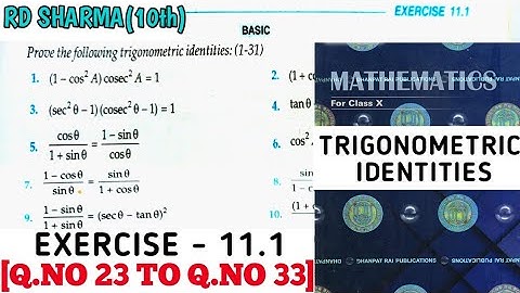 RD SHARMA CLASS 10 TRIGONOMETRIC IDENTITIES EXERCISE -11.1 [Q.NO 23 TO 33] MATH FEAR | CHAPTER 11