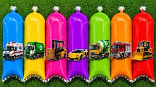 Unboxing Construction Toy Vehicles: Cement Mixer, Excavator, Bulldozer, Dump Truck, Backhoe, Fork...
