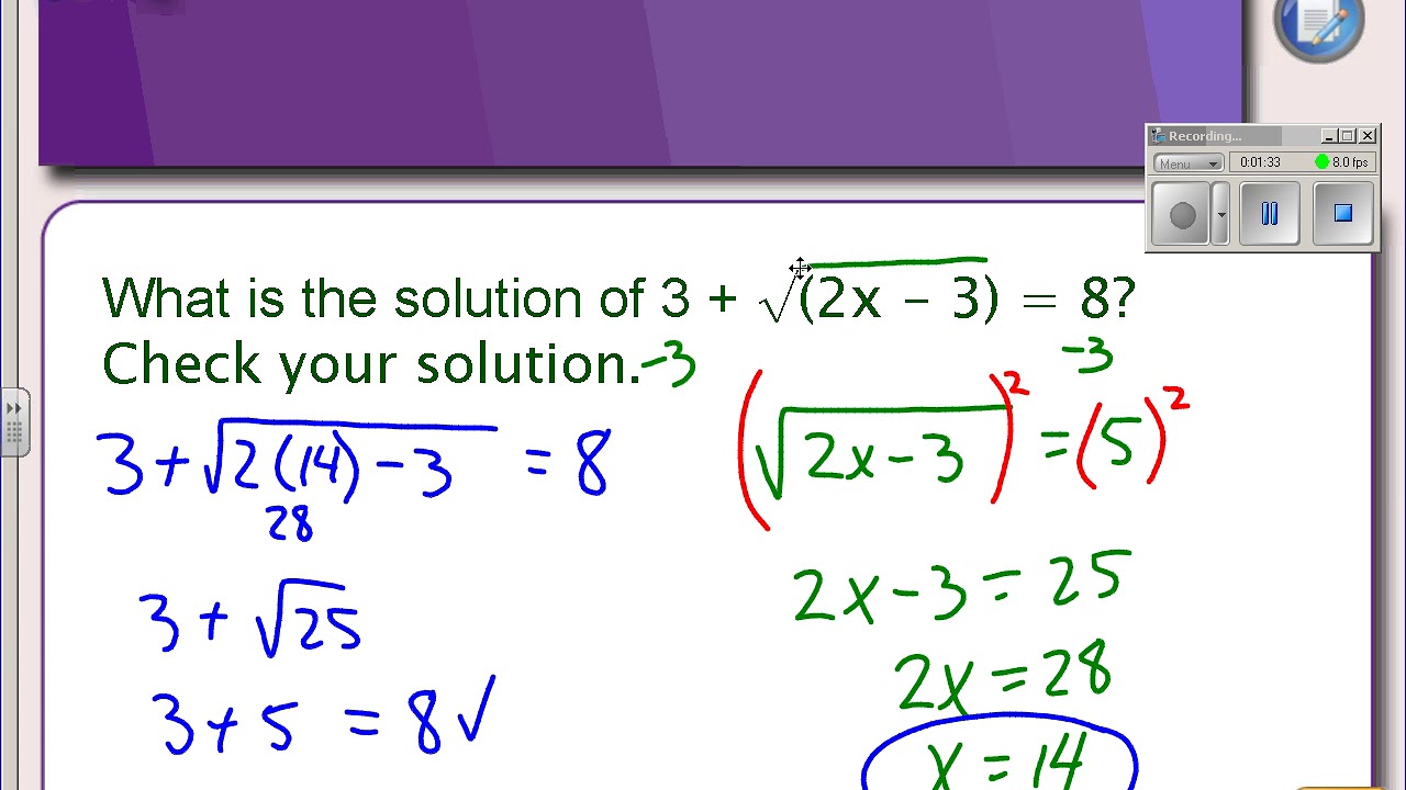 6-5 Part 1 Solving Radical Equations - YouTube