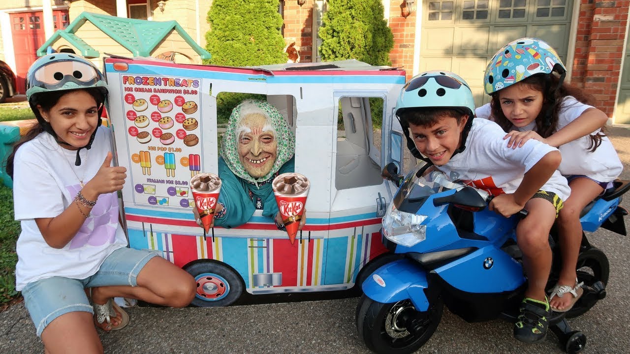 Heidi and Zidane Ice Cream Truck on Power Wheels toys - Hzhtube kids fun