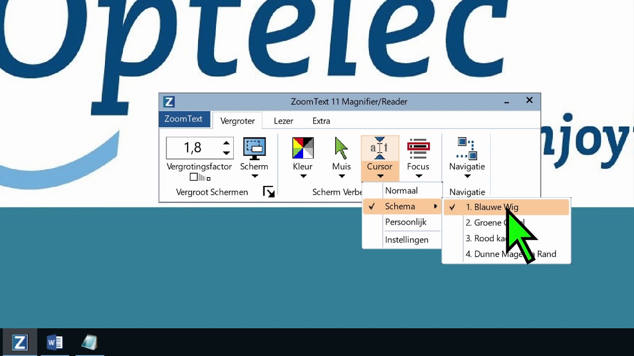 Zoomtext vergroting basisinstellingen