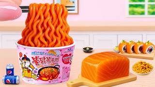 Diy Miniature | How To Cook Mini Samyang Noodles with Orange Honey Salmon Salad by Tony Mini Food