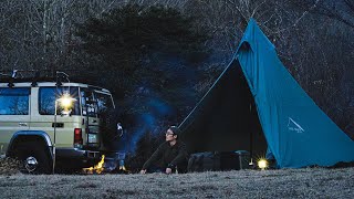 【ソロキャンプ】冬の寒さの中、焚火と鍋で温まる/薬莢ランタンに初火入れ