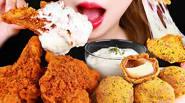 ASMR KOREAN FRIED CHICKEN, CHEESE BALLS BHC 핫뿌링클 치킨, 뿌링 치즈볼 먹방 EATING SOUNDS MUKBANG