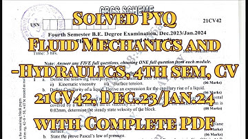 Fluid Mechanics and Hydraulics, Solved PYQ, BCV402, dec.23/jan.24, 22 scheme, CV Stream with pdf