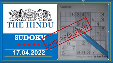The Hindu  Sudoku Apr 17, 2022 - 5 Star - Short Solution
