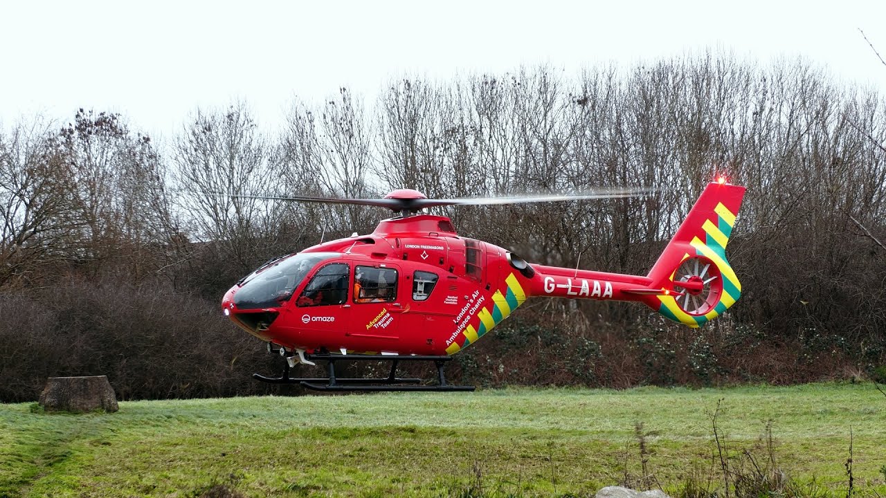 Air Ambulance H135 start-up & takeoff in Rayners Lane