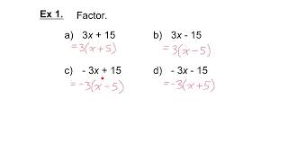 MCF3M 2-5 Change to Factored Form - Common Factoring