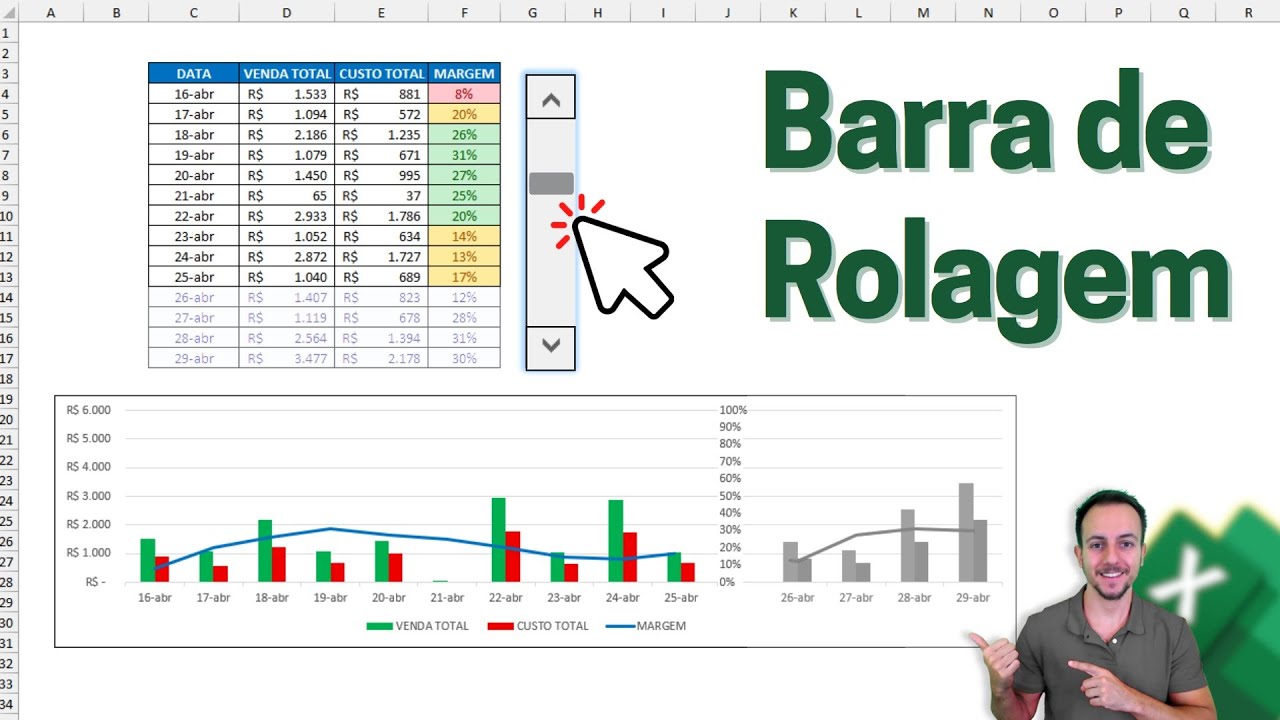 Como fazer Barra de Rolagem no Excel para Resumir Tabelas e Fazer ...