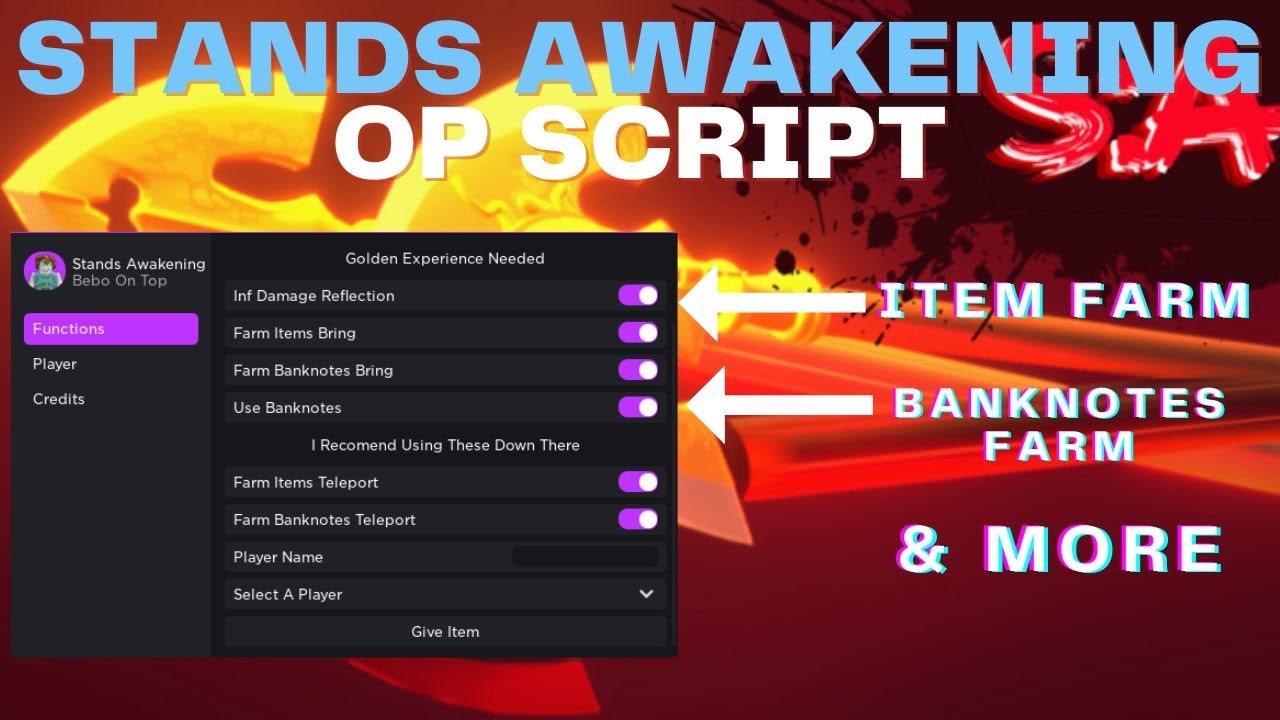 Roblox Stands Awakening Hack/Script TP ALL ITEMS, AUTO FARM BANKNOTE, ANTI  TIME STOP!!! 