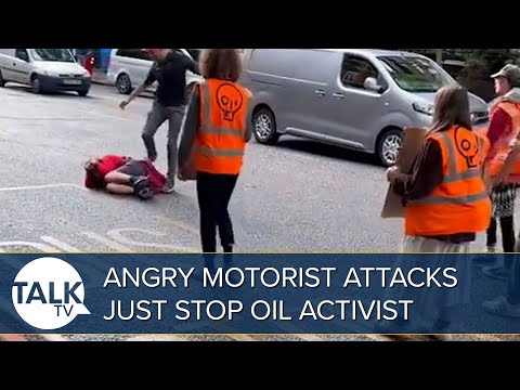 Furious motorist PUNCHES and KICKS Just Stop Oil protester