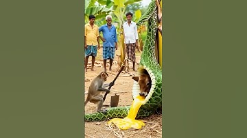 🐍Giant Snake Come to Village Farm and Monkey Hero Saves them #monkey #pythonattack #Python #animals