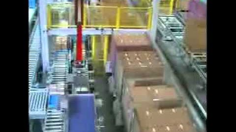 De-palletiser for cases in cages with camera and re-palletising onto trays