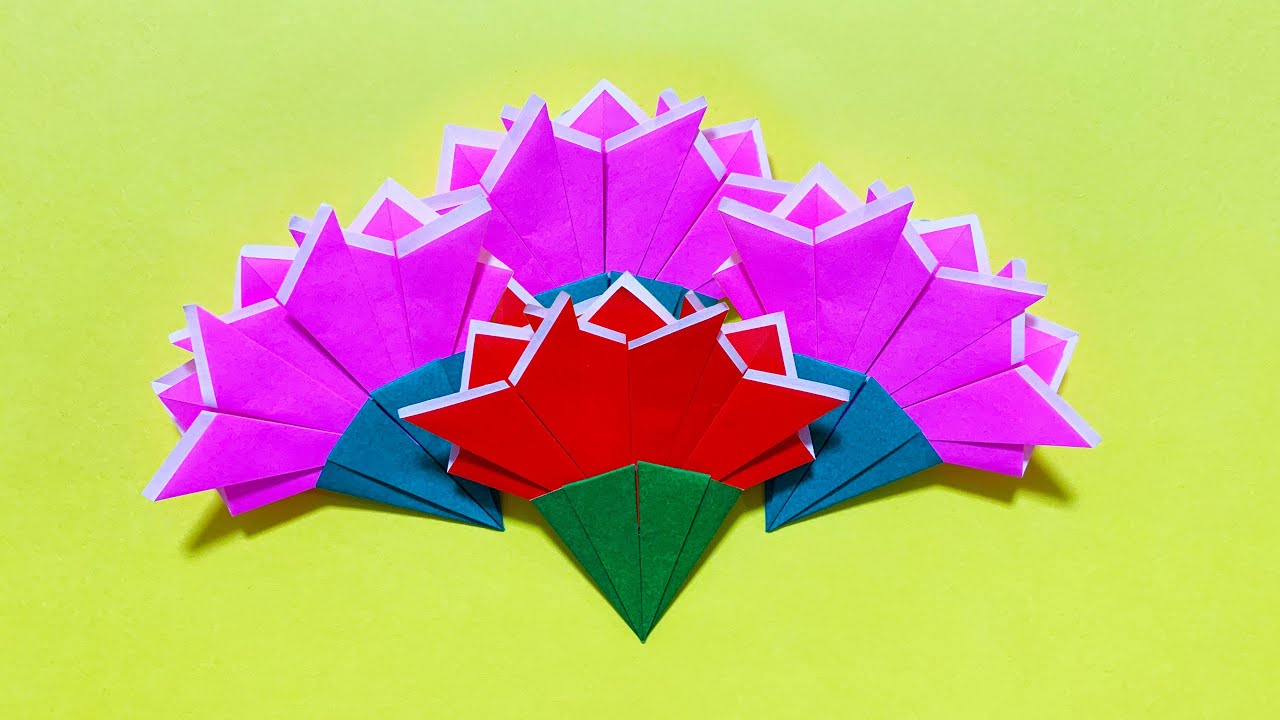 カーネーション 折り紙】ハサミなしで簡単！花の作り方💐母の日の