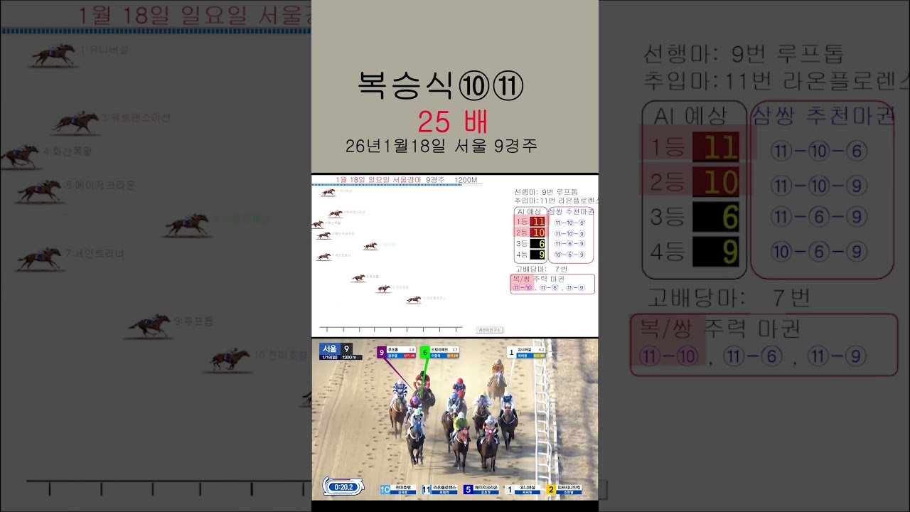 복승식 25배 적중 1월18일 서울경마 9경주 #ai경마연구소