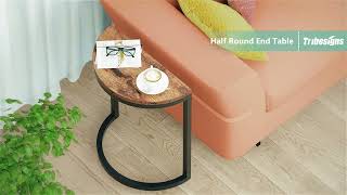 Tribesigns End Table Half Round Narrow Side Table with Metal Frame, Slim Table for Living Room U0059