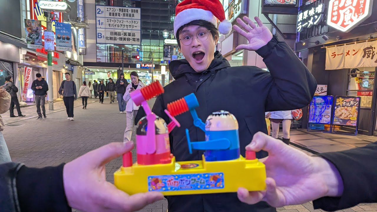 challenging strangers to games in Shibuya!