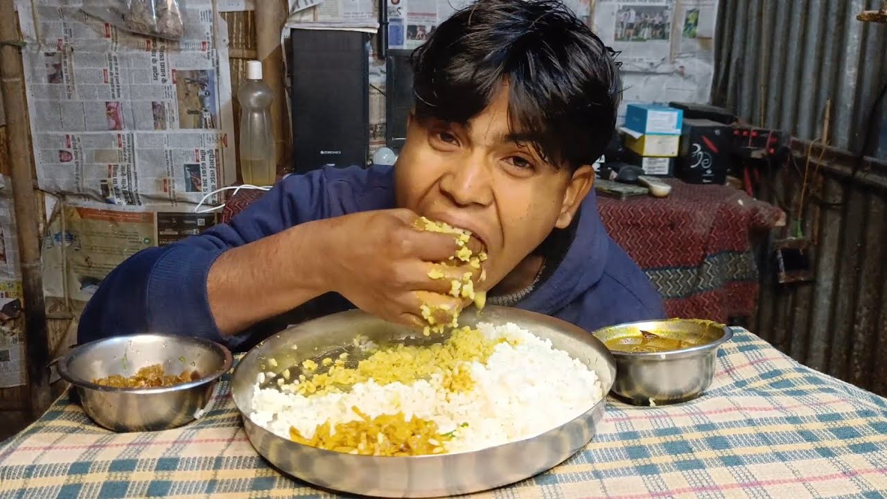 Pure Desi Meal  | Steamed Rice 🍚 with Mutton Curry  & Aloo Bhaji  | Simple Indian Food 