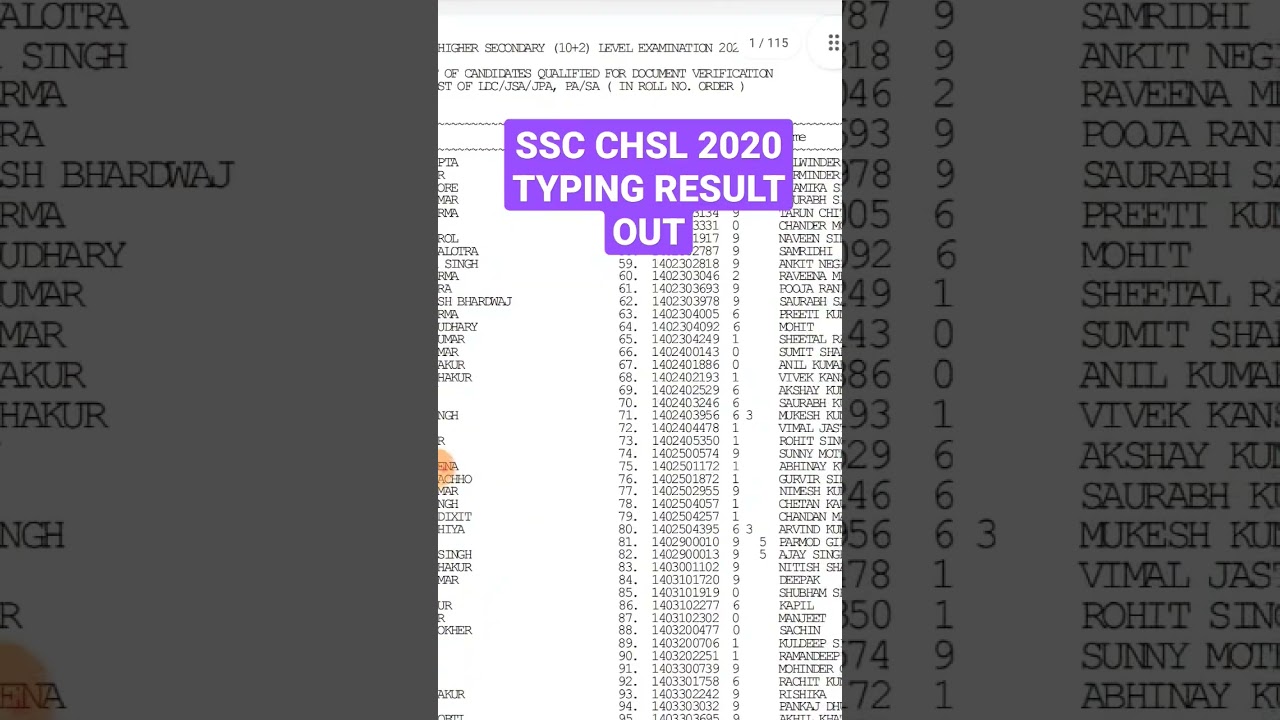 SSC CHSL 2020 TYPING RESULT OUT l 