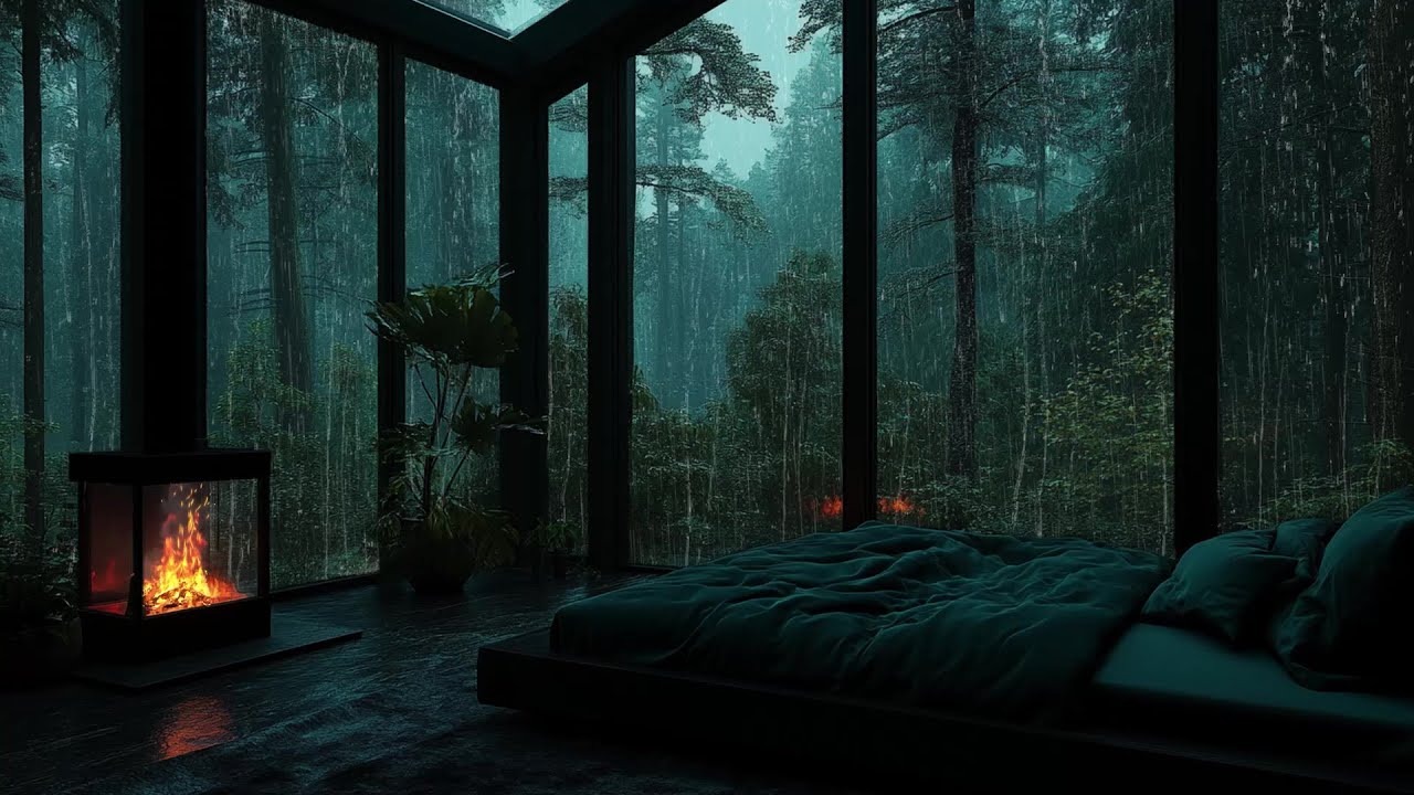 🌧🌙 Quiet Cabin Rain at Night (No Ads) | Dark Bedroom Vibes, Ease Racing Thoughts, Deep Sleep