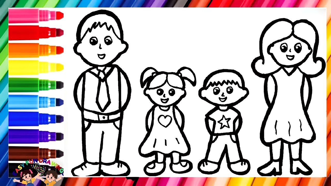 Нарисуйте и раскрасьте счастливую семью 👨 👩 👧 👦 ❤️🤗 Рисунки для детей