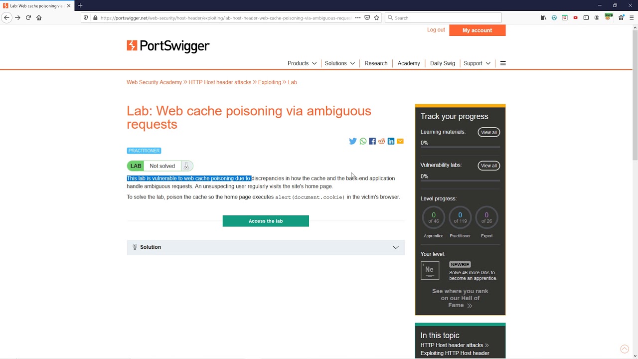 Lab: Web Cache Poisoning Via Ambiguous Requests – DLANOZ