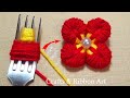 Easy Woolen Craft Ideas with Fork - Hand Embroidery Amazing Trick - DIY Woolen Flowers - Sewing Hack