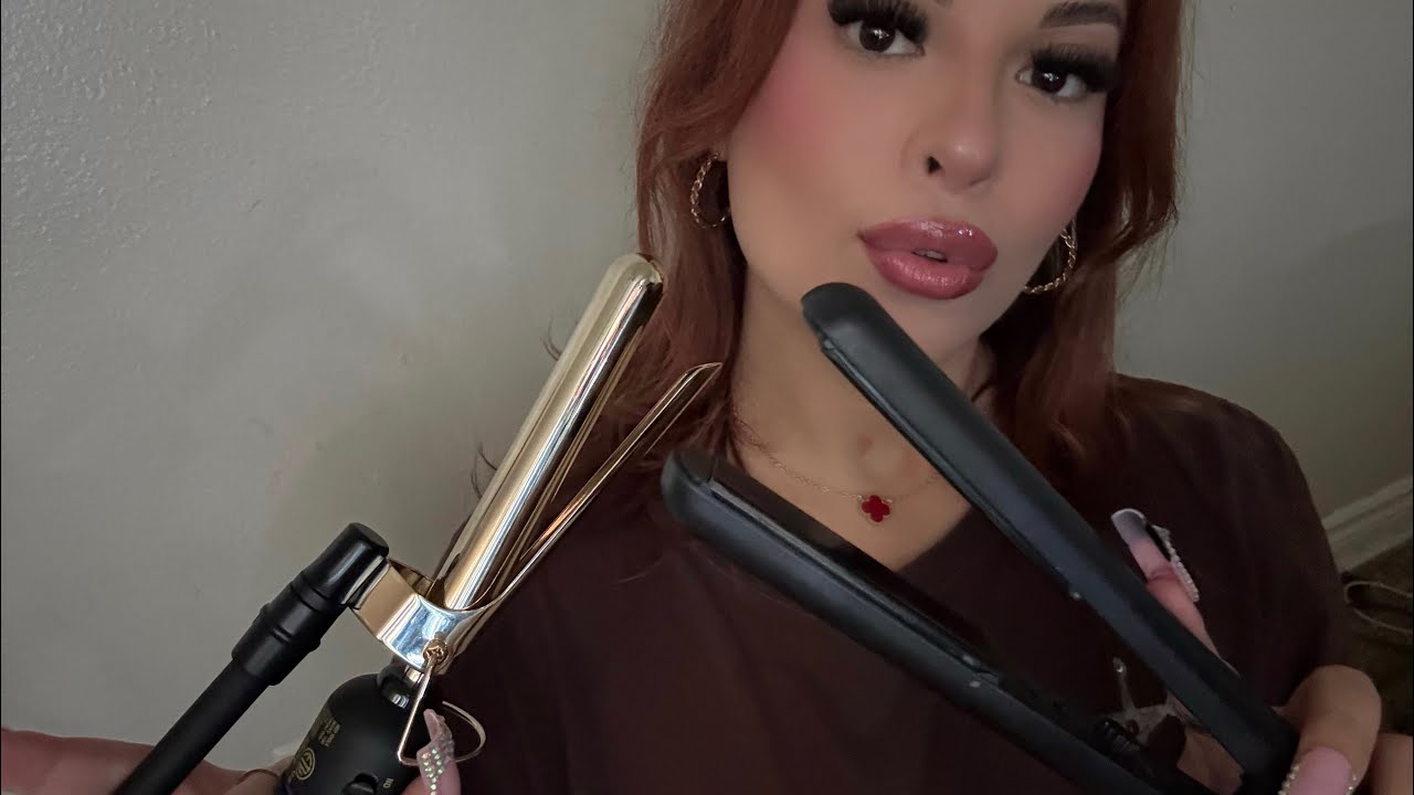 ASMR Straightening & Curling Your Hair 🎀 No Talking (brushing, parting, braiding pieces)