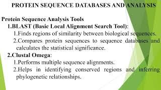 PRTOTEIN SEQUENCE DATABASES AND ANALYSIS