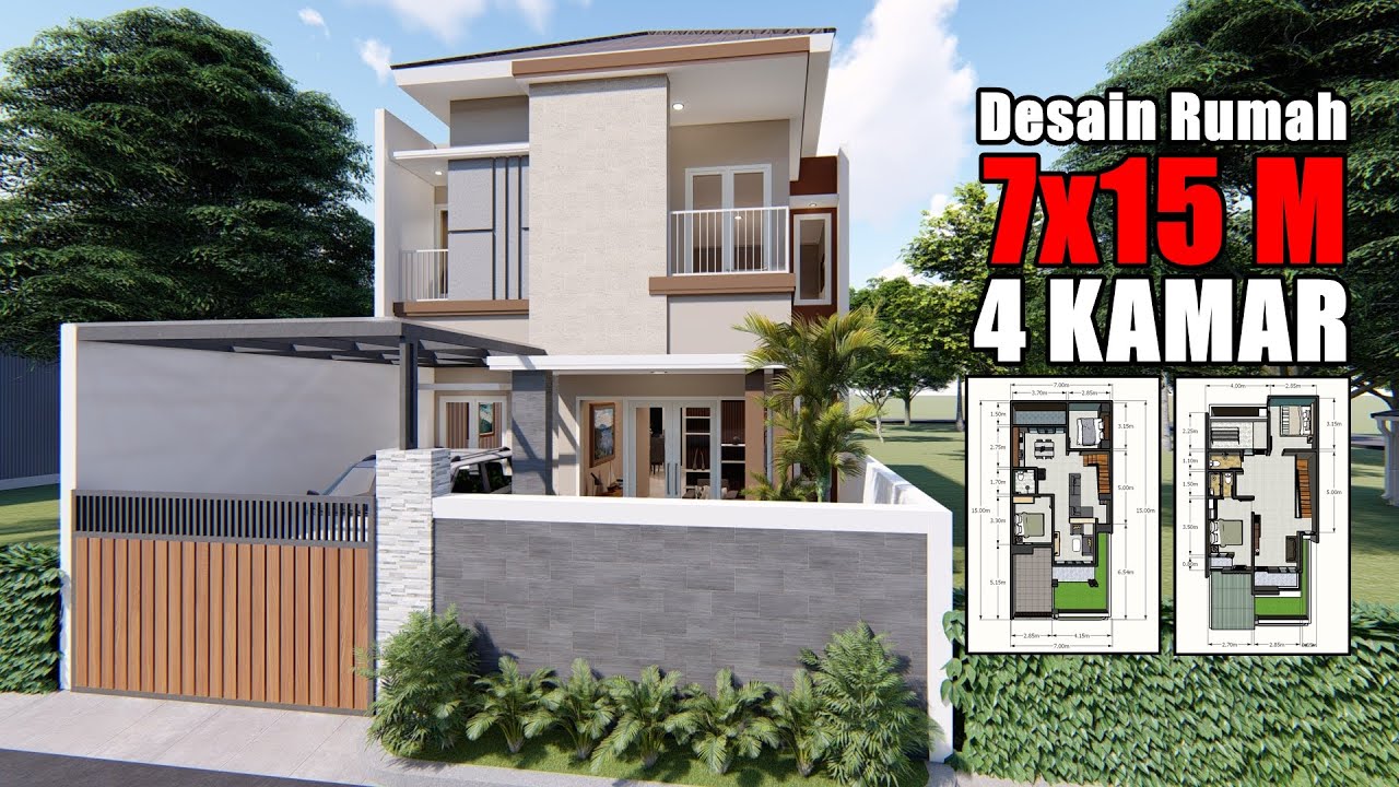 Desain Rumah 7x15 M Dua Lantai 4 Kamar Tidur Youtube