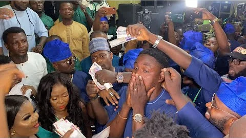 ADENIYI JOHNSON IN TEARS OF JOY AS FEMI ADEBAYO & OTHER RAINED MONEY ON HIM AT TWINS NAMING CEREMONY