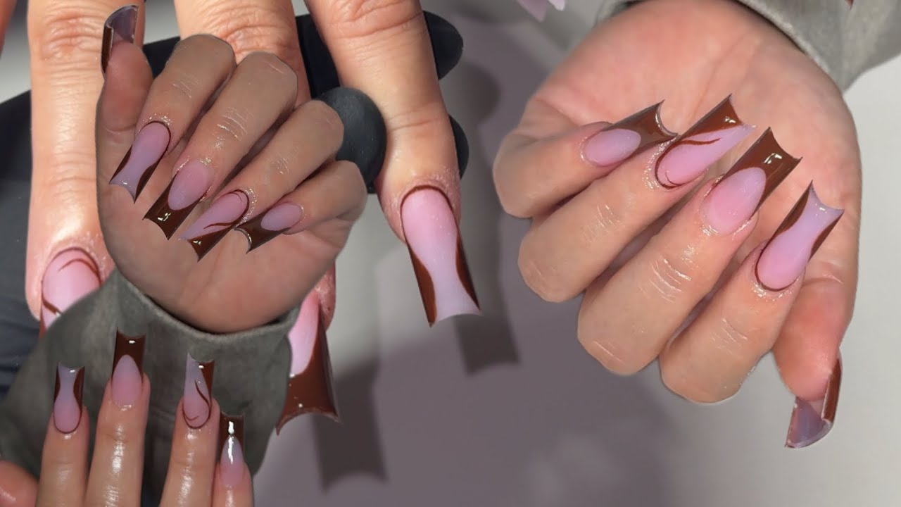 Коричневые осенние акриловые ногти 🤎