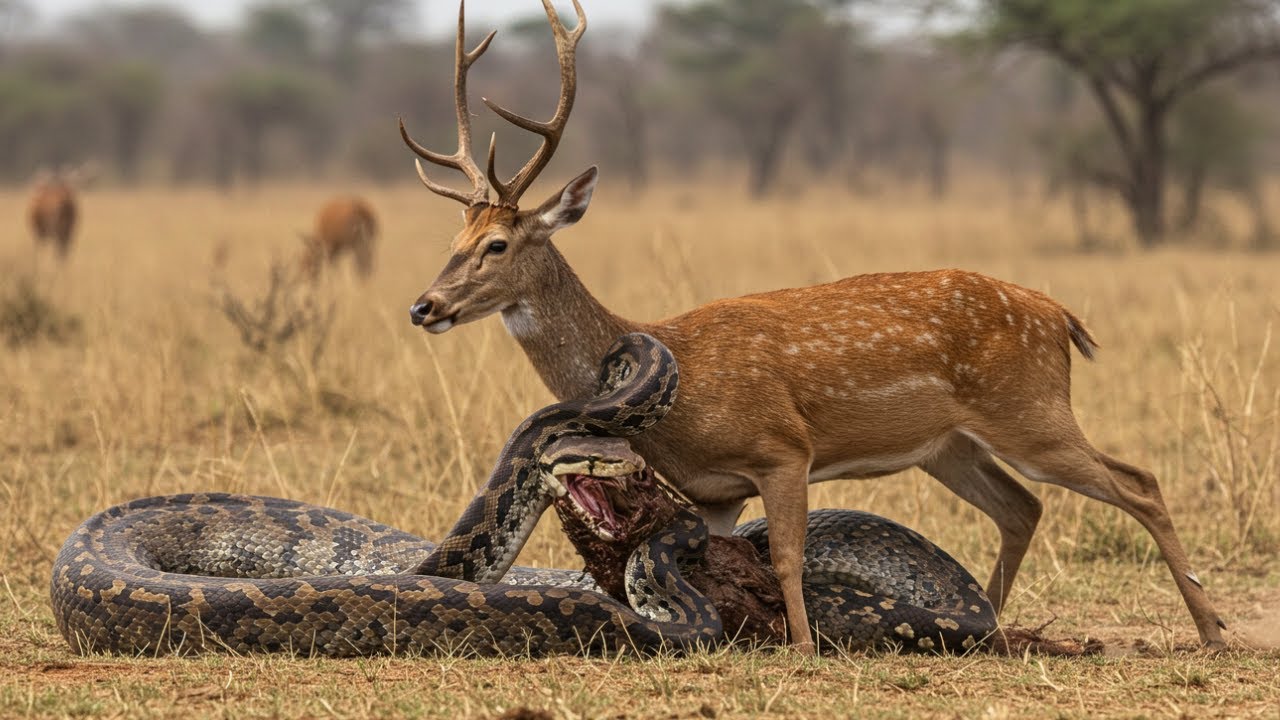 Black Python Attack on Deer for Food! - YouTube