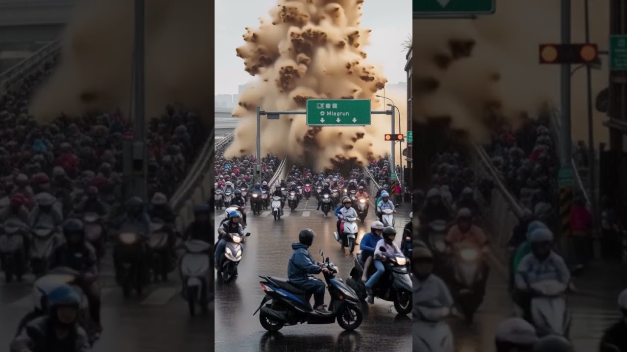 Taipei Bridge Disaster — Muddy Water Wave Crashes Into Thousands of Scooters 😱