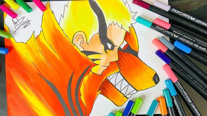 Fã fez desenho incrível de Naruto no modo Baryon utilizando somente lápis  de cor - Critical Hits