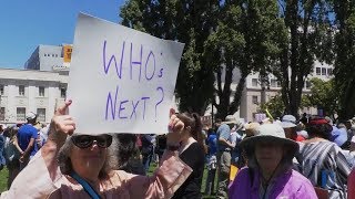 A few hundred people came to protest in civic center park downtown
berkeley on july 13, 2019, after reports of conditions children's
facilities raise...