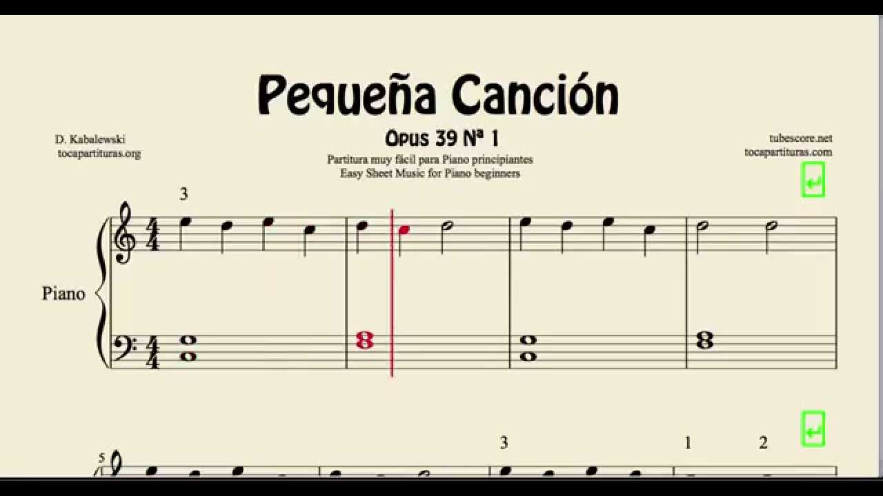 Pequeña Canción Partitura de Piano Muy Fácil para Principiantes Opus 39 Nº1  