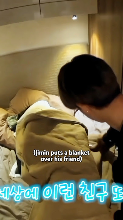 The members let Taehyung sleep and Jimin covered Tae.  They're very caring & loving 💗 #bts