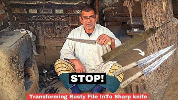 Old Man Making Sharp New Knife From Rusty Old File | How to Forge a Butcher Knife