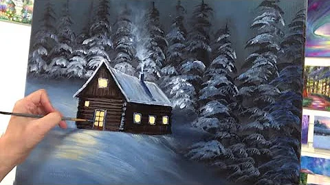 How To Paint A winter Cabin Landscape  STEP BY STE...