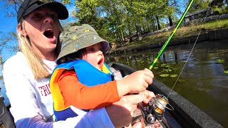 Our Baby's FIRST TIME Slaying BIG REDEAR and BLUEGILLS from the BOAT! (Every Cast!)