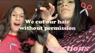 Cutting hair with kraft scissors ...