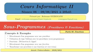 Cours - Exercices sur les Sous-Programmes - Séance 06